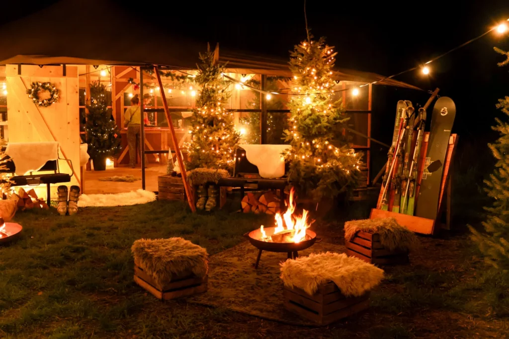 Stretchtent met aankleding huren winterfeest